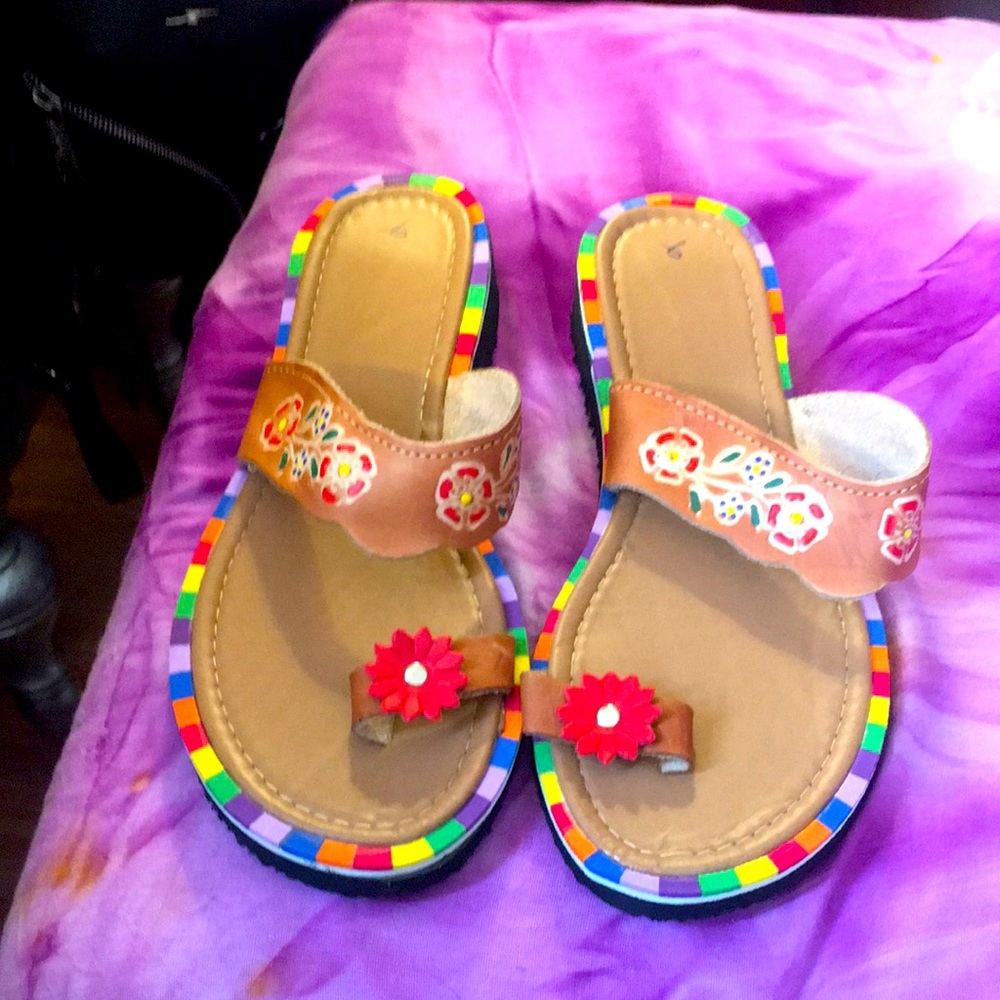 Hand tooled leather sandals